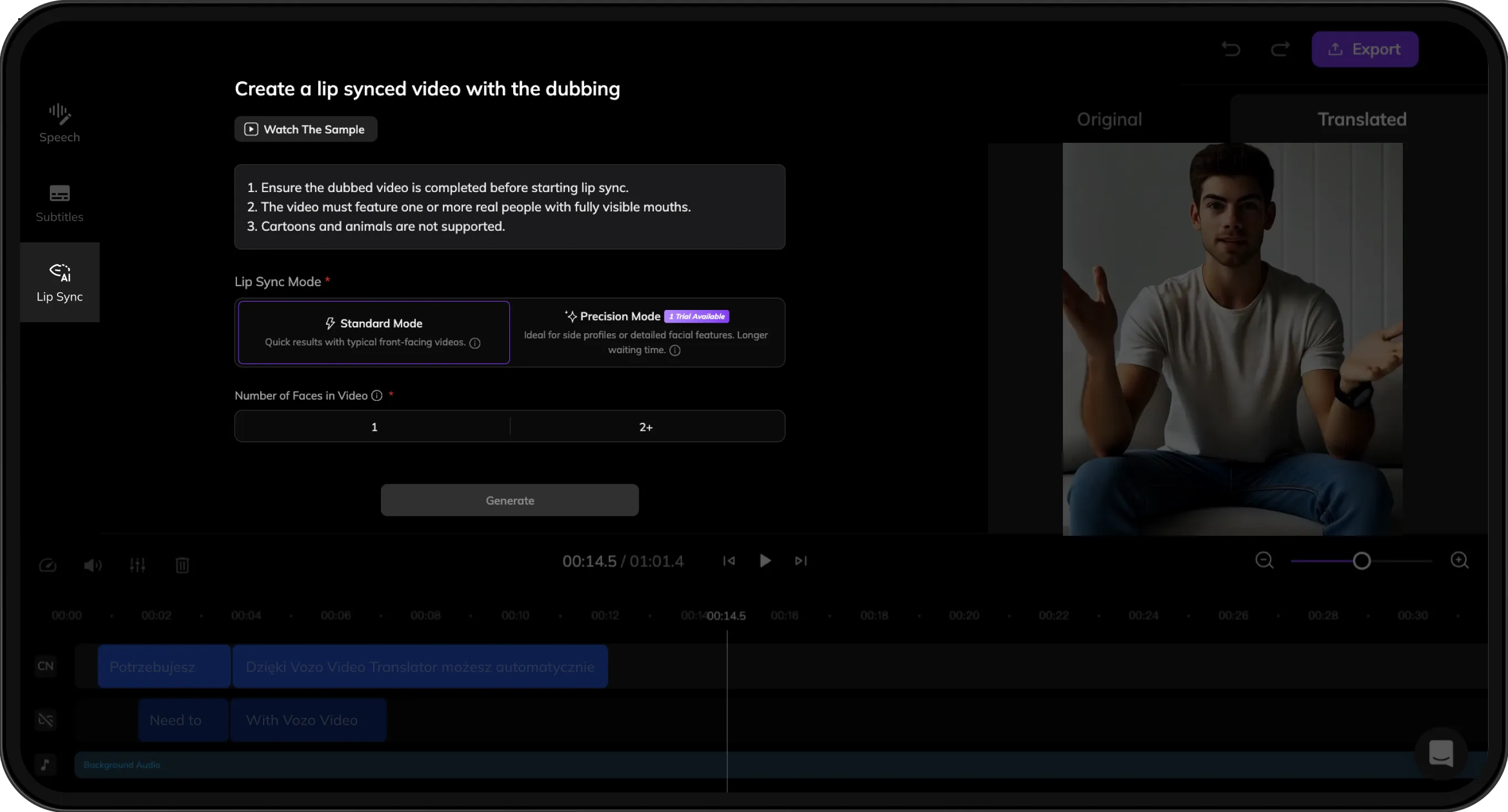 Screen showing two lip sync modes