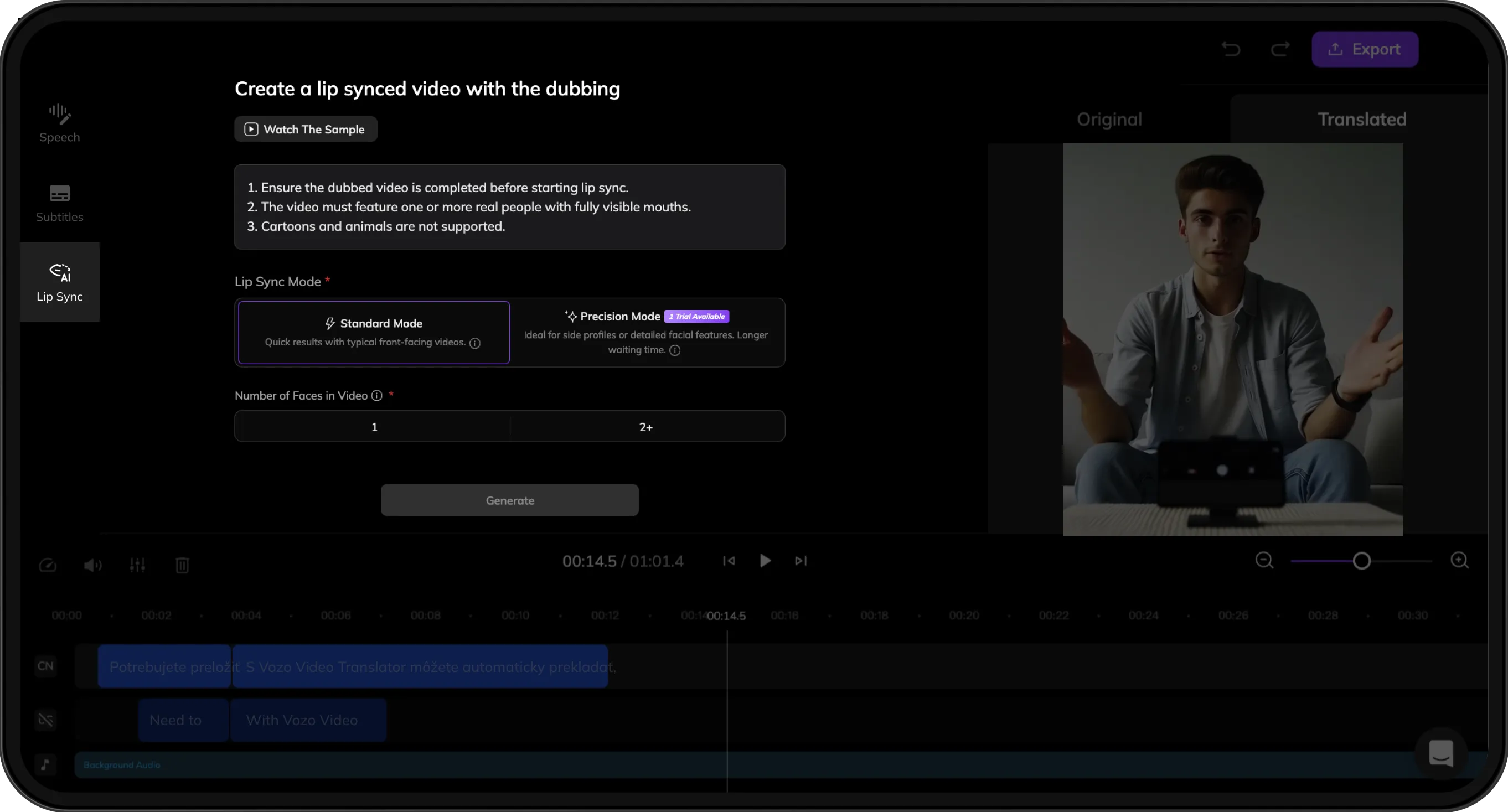 Screen showing two lip sync modes